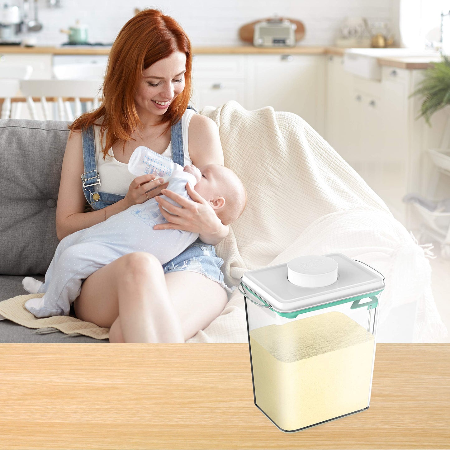 Super Doopers One Touch Baby Milk Powder Dispenser - Airtight Food Storage Containers with Lid for Formula, Coffee, Cereal, Flour - Includes Spoon & Levelling Bar - Top Rack Dishwasher-Safe