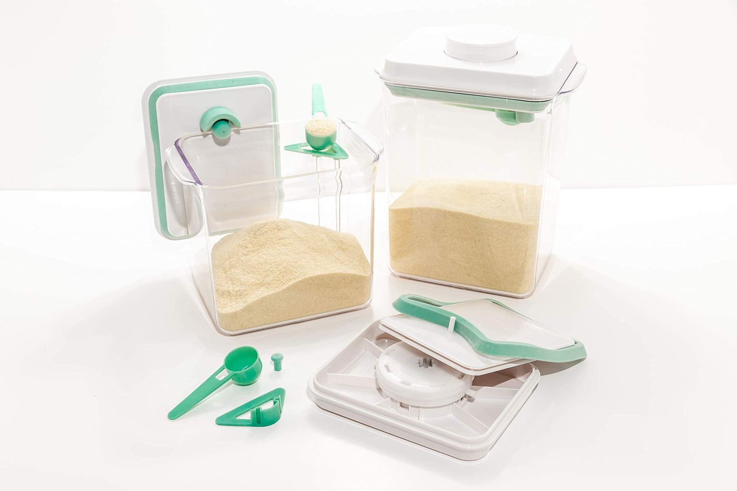 Super Doopers One Touch Baby Milk Powder Dispenser - Airtight Food Storage Containers with Lid for Formula, Coffee, Cereal, Flour - Includes Spoon & Levelling Bar - Top Rack Dishwasher-Safe