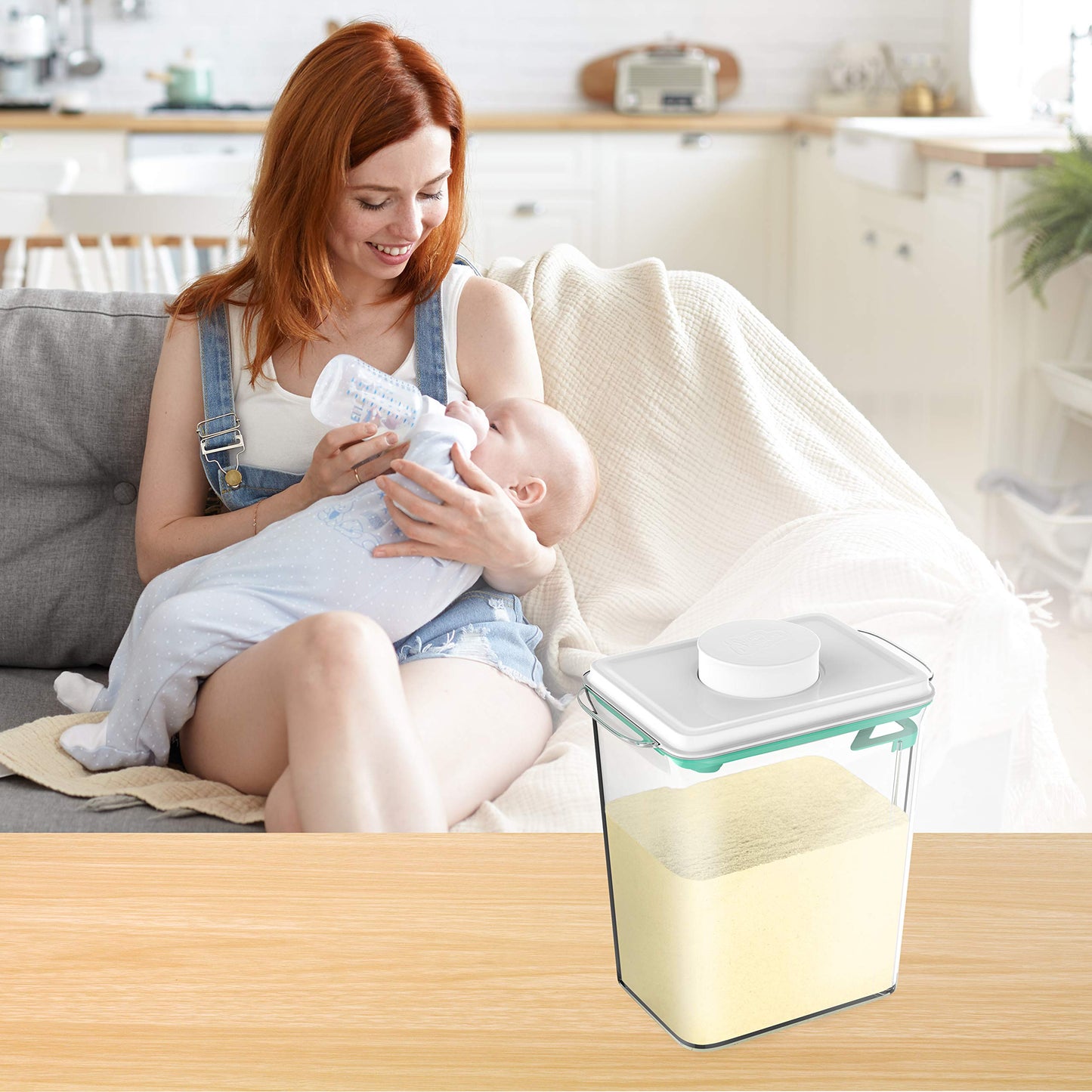 Super Doopers One Touch Baby Milk Powder Dispenser - Airtight Food Storage Containers with Lid for Formula, Coffee, Cereal, Flour - Includes Spoon & Levelling Bar - Top Rack Dishwasher-Safe