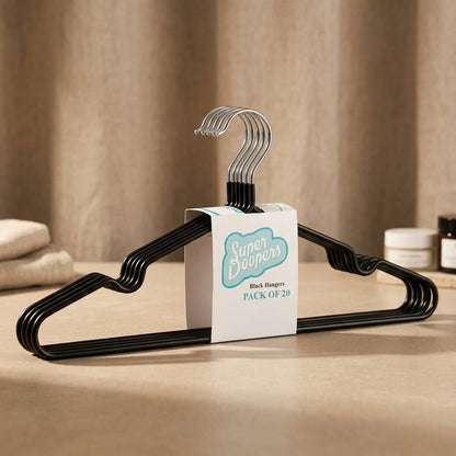 Super Doopers PVC Coated Metal Hangers - Metal Wire Hangers with Non-Slip Notches 20-Pack