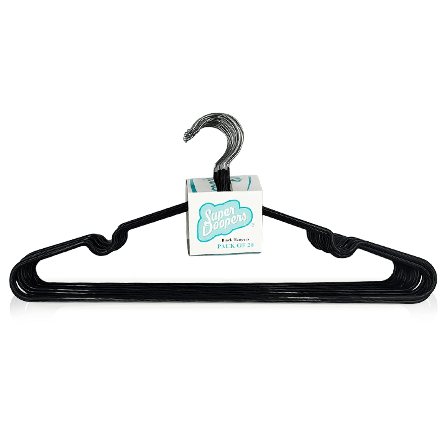 uper Doopers PVC Coated Metal Hangers - Metal Wire Hangers with Non-Slip Notches - Heavy Duty, Slim & Space-Saving Storage Holders for Clothes, Coats, Shirts - 40.5cm Long, 18cm Tall - 20-Pack
