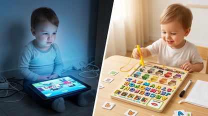 2-in-1 Montessori Busy Board for Kids 3+ – Alphabet Learning, Word Spelling Cards, Bead Sorting & Writing Whiteboard