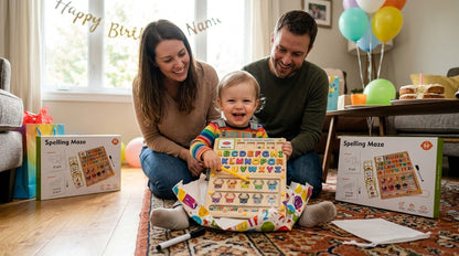 2-in-1 Montessori Busy Board for Kids 3+ – Alphabet Learning, Word Spelling Cards, Bead Sorting & Writing Whiteboard