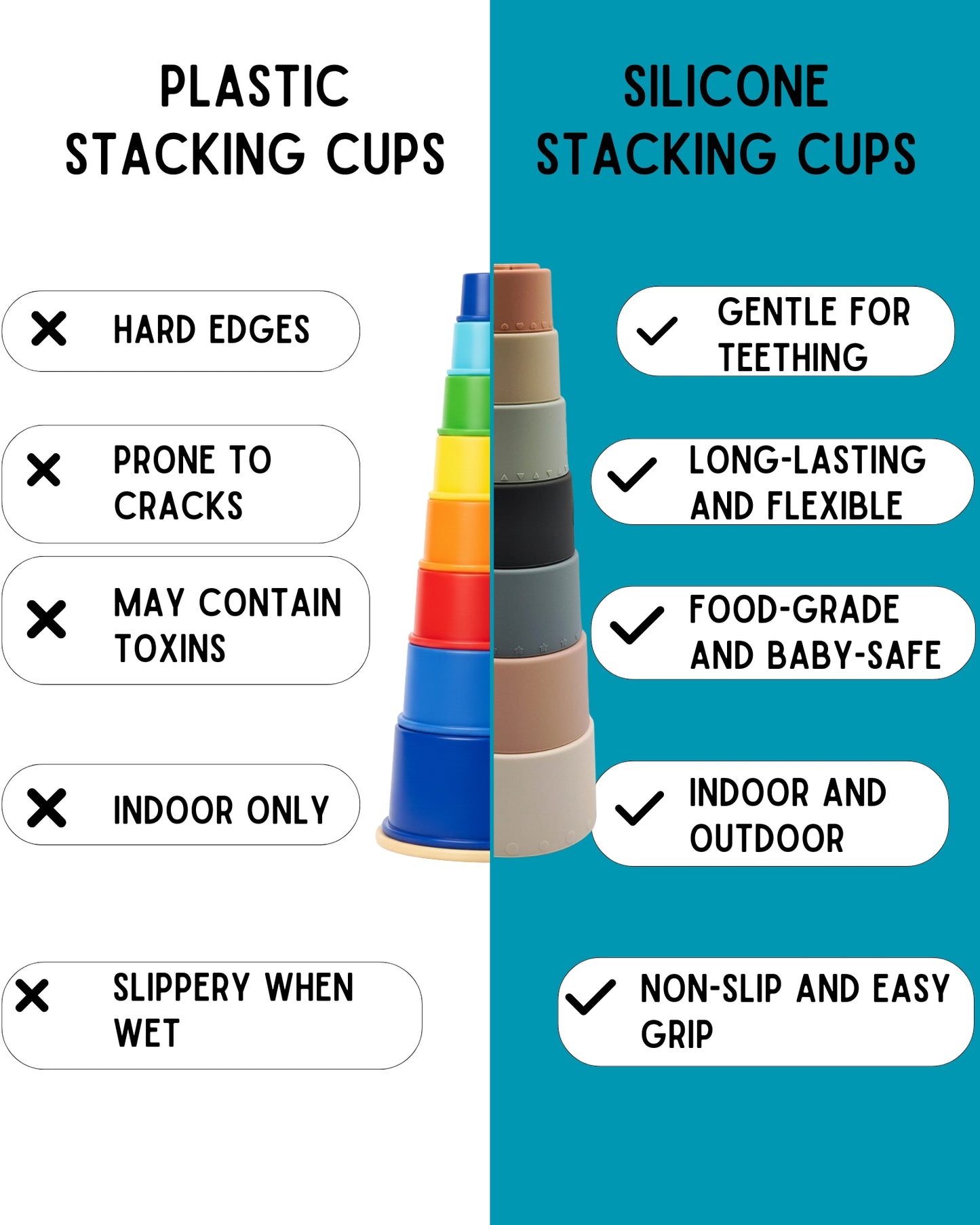 Super Doopers Silicone Stacking Cups – 7-Piece Baby Learning Toy (6M+)